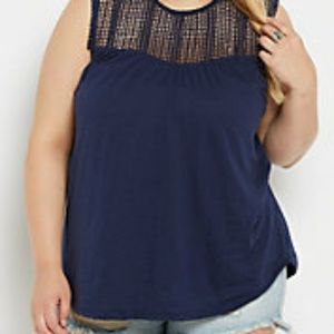 Rue21+ Plus Navy Geo Crochet Yoke Tank Top